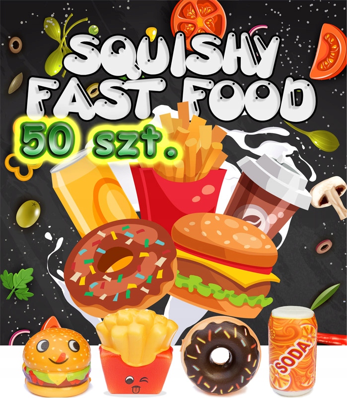 Zasyp do automatu w kapsule Squishy Fast Foods 45-55mm piłka 50szt kulka