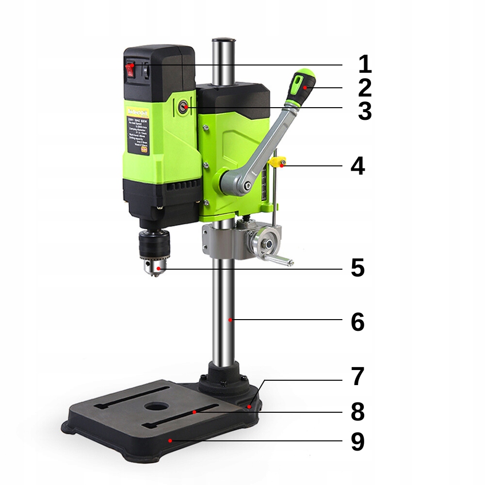 WIERTARKA KOLUMNOWA STOŁOWA 800W DO DREWNA I STALI Prędkość obrotowa 2800 RPM