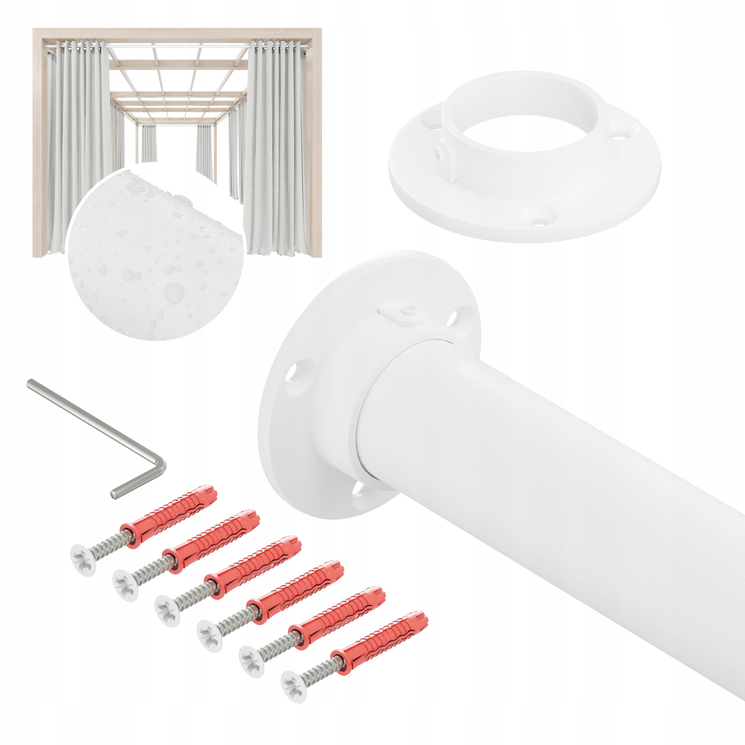 Tyč Na Zahradní Záclony Do Altánku Balkon Terasa Pozink 32 mm Bílá 200 cm