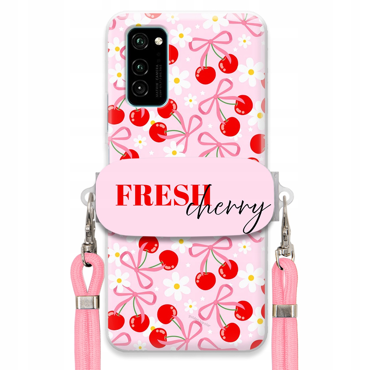 Puzdro pre Huawei Honor V30 Pro Case Držiak šnúrok Ružový Fresh Cherry Kokardy