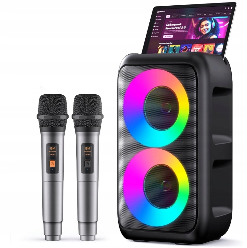 T-08 Přenosný karaoke reproduktor 2 mikrofony Bluetooth/USB/AUX