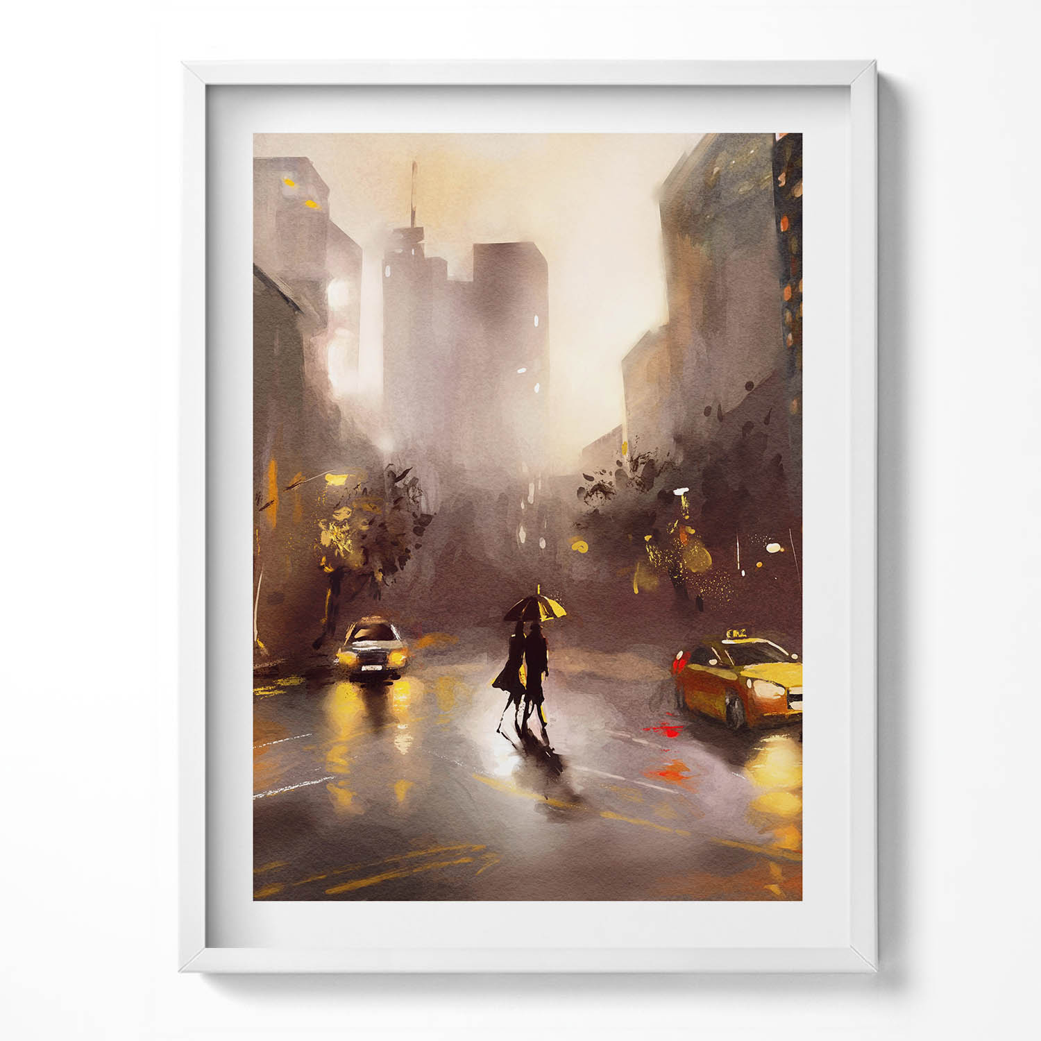 Dekorativní nástěnný obraz v rámu s grafikou Pohled na ulici New Yorku 60x80 cm