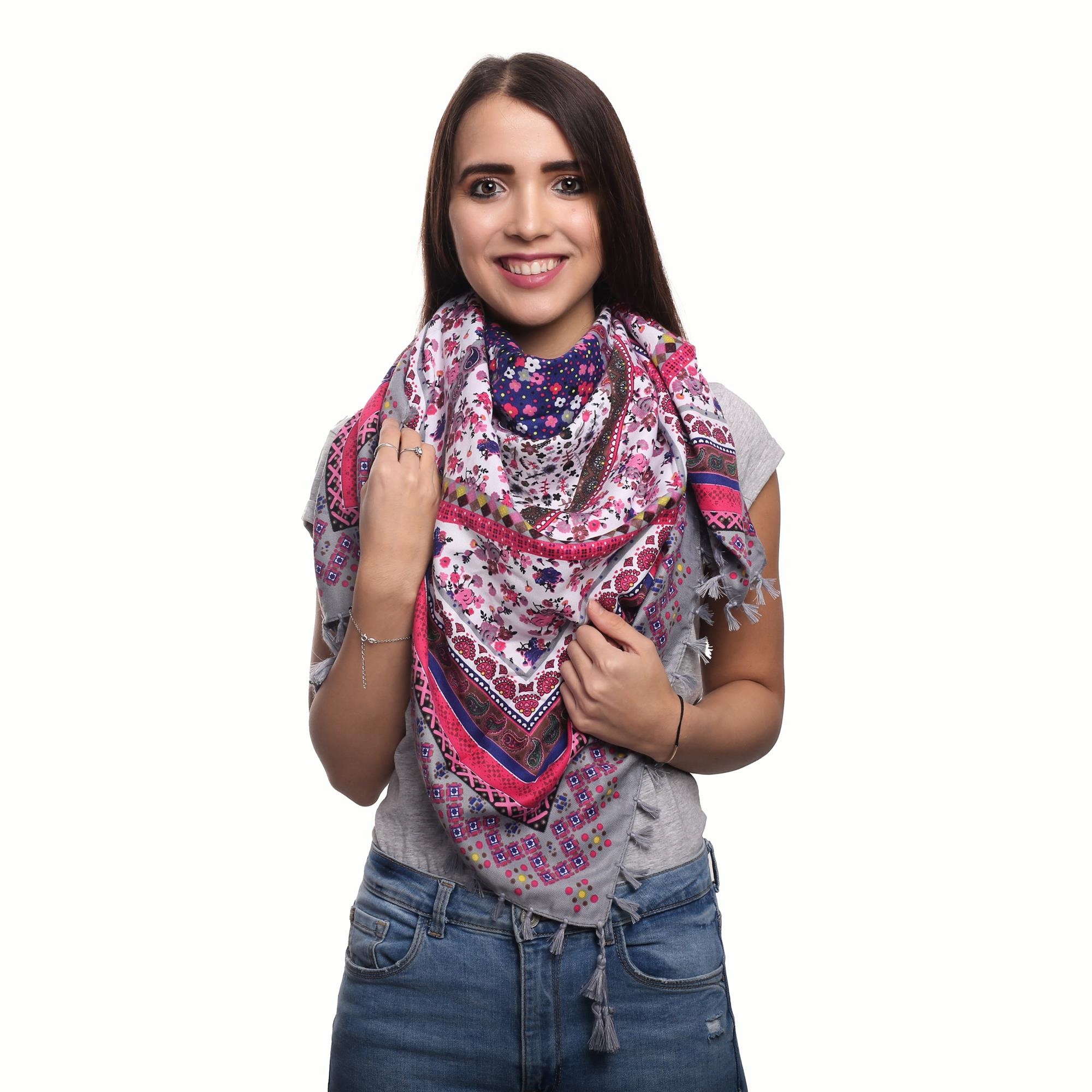 Duża FOLKOWA Chusta Apaszka Ludowa Góralska Etno Model CH-9037-SZAR