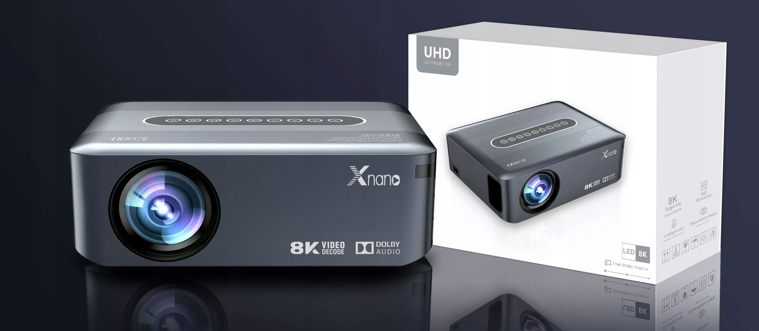 PROJEKTOR LED X1 RZUTNIK ANDROID ASYSTENT GOOGLE BLUETOOTH WIFI Szerokość produktu 24.3 cm