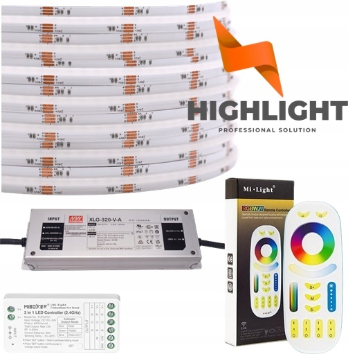 15 m vodotesný set Cob Rgb+cct IP65HS 16w/24v diaľkové ovládanie