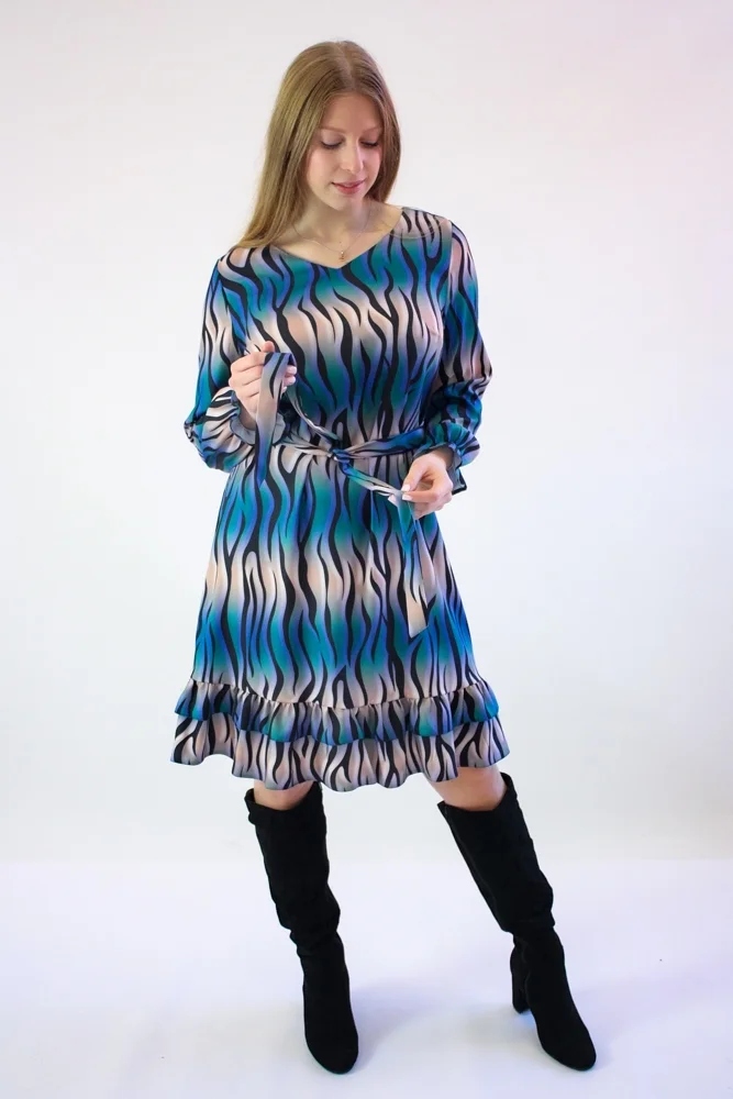 Šaty à la Zeberka s MIDI Falbankou Černo-béžovo-modré 42