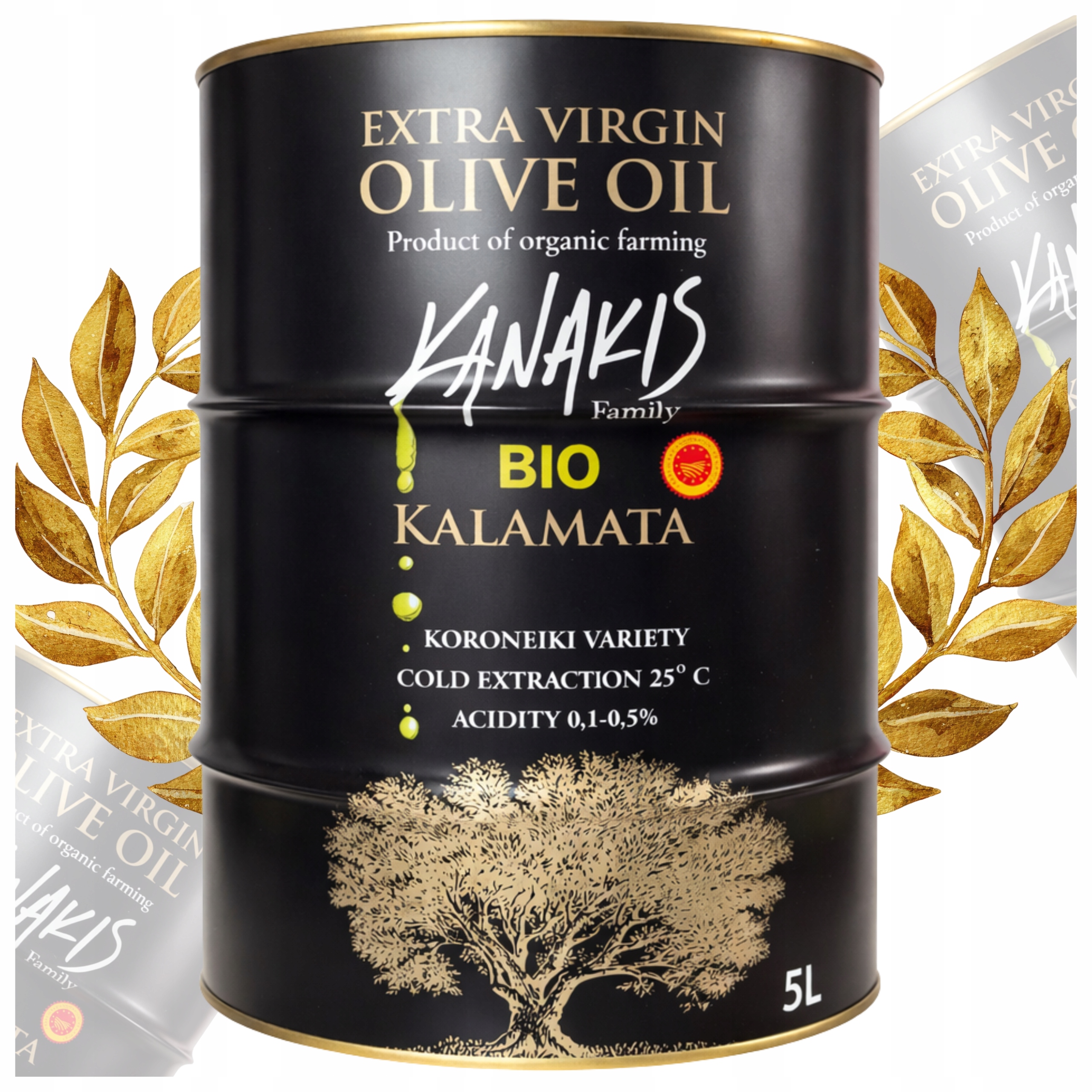 Levně Extra Panenský Řecký Olivový Olej 5 L Bio Organický Kanakis Family P.d.o