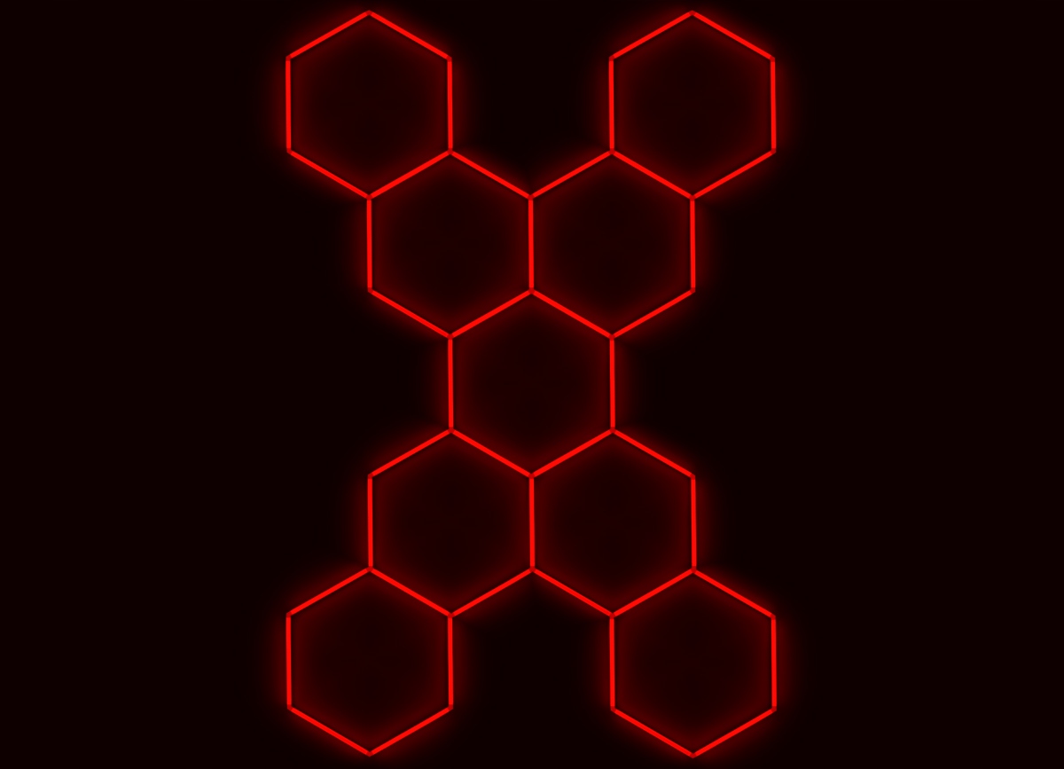 Escape6 Kompletné Led hexagónové svietidlo červené, 9 elementov 246x386cm, X