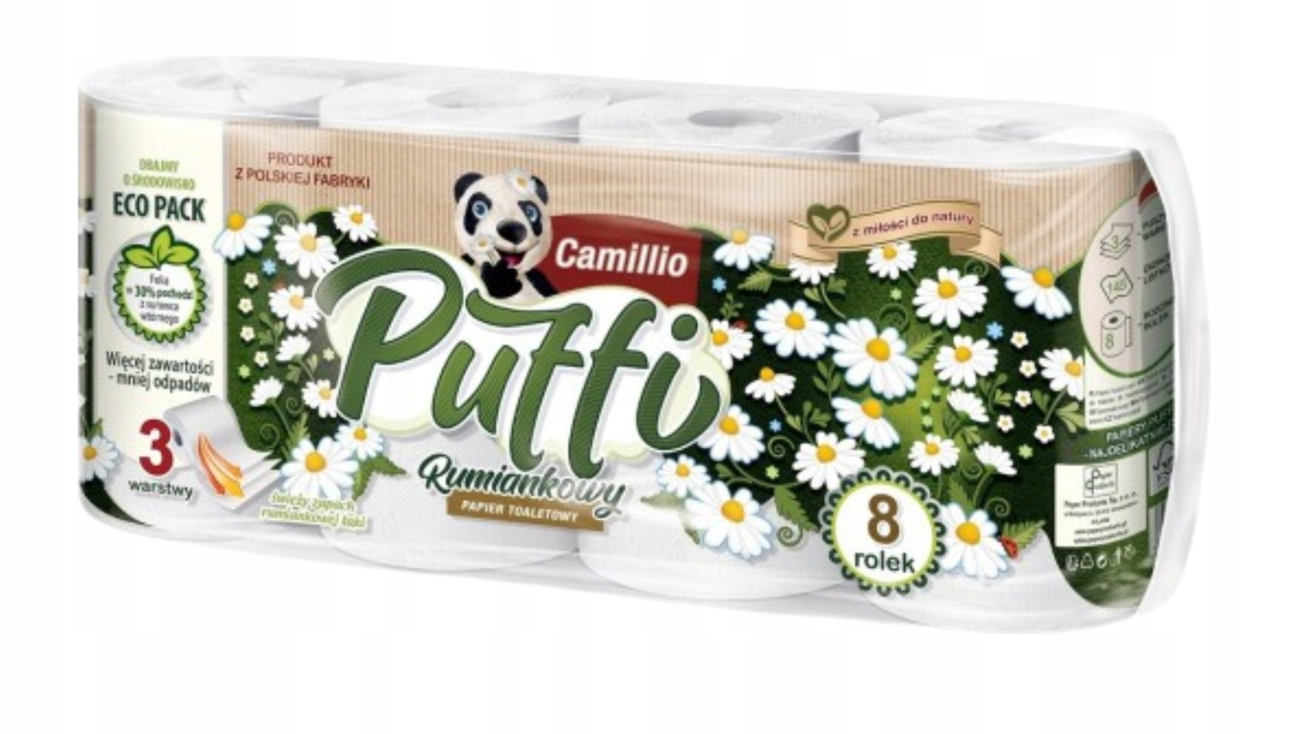 PAPIER TOALETOWY RUMIANKOWY BIAŁY CELULOZA PUFFI CAMILLIO 8 ROLEK