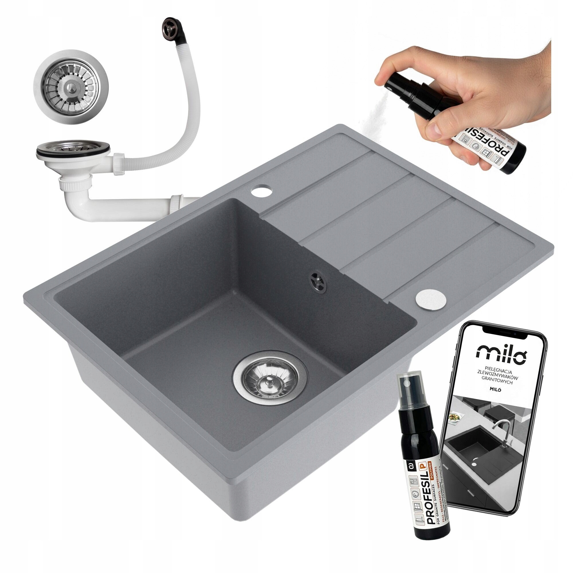 Granitový Jednokomorový Drez Miló Metro Set Sifón