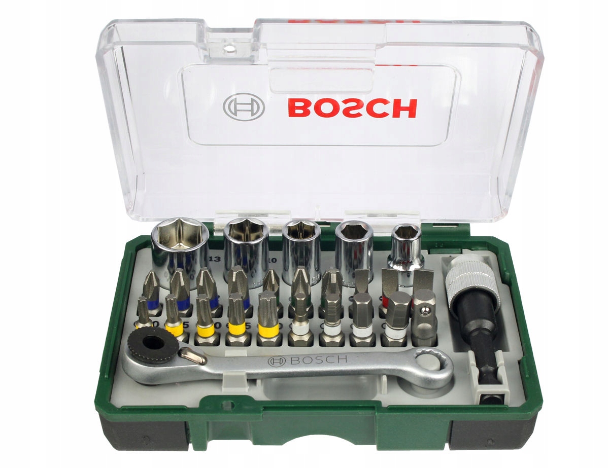 ZESTAW 27 sztuk BITÓW, NASADEK + GRZECHOTKA BOSCH (3165140659208