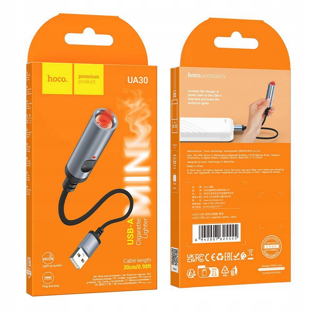 Hoco Adapter Zapalniczki Na Złącze Usb A Ua30 0,3 M Czarny