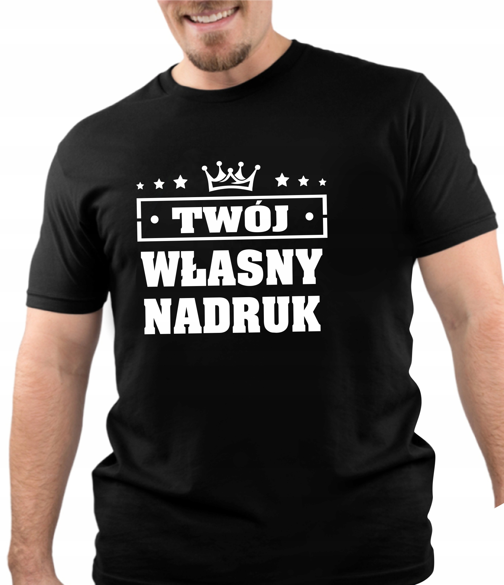 KOSZULKA MĘSKA BAWEŁNIANA T-SHIRT Z TWOIM WŁASNYM NADRUKIEM NAPISEM PREZENT