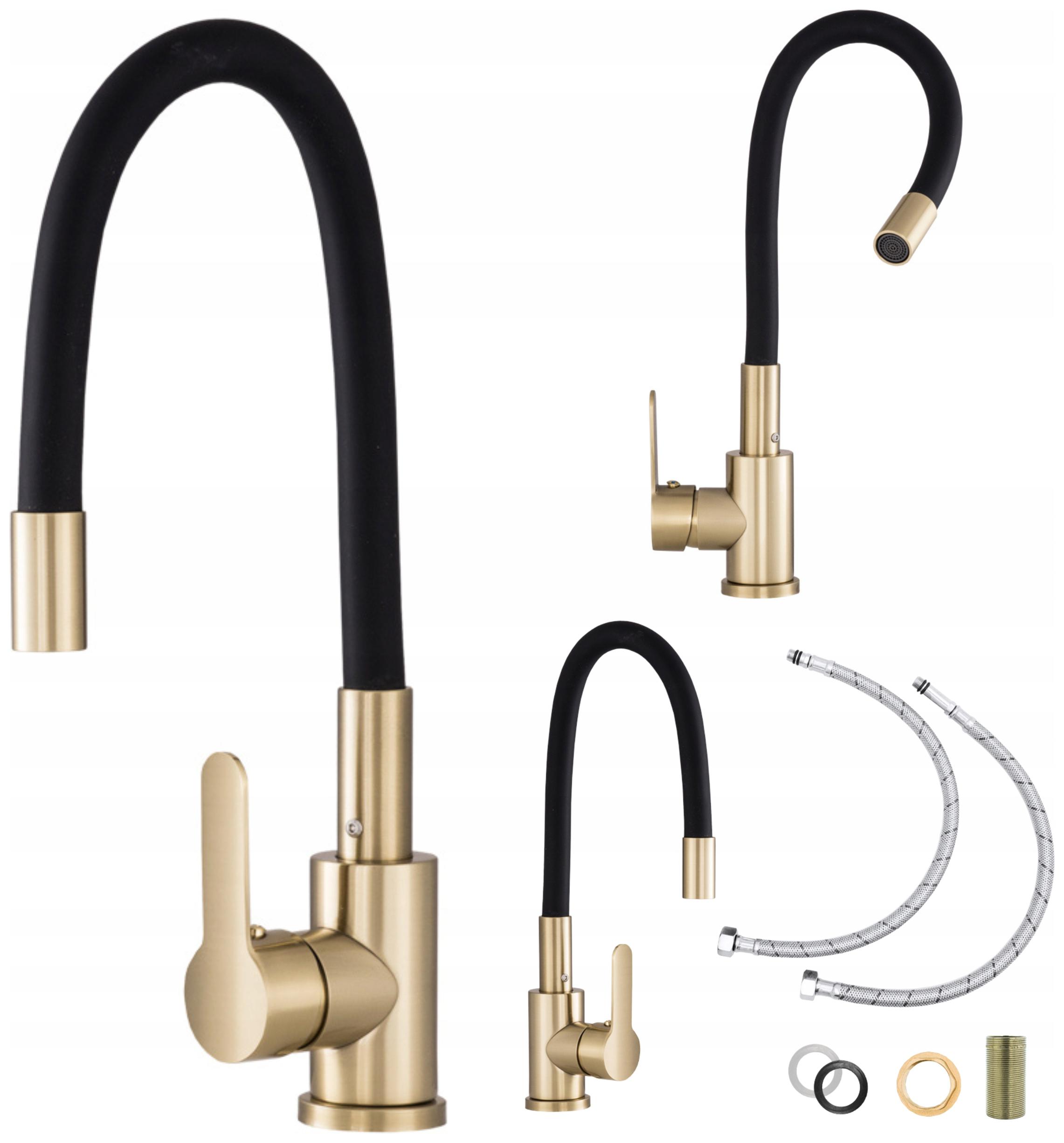 Kuchynská batéria s flexibilným zlatým brúseným výtokom Grado Plus