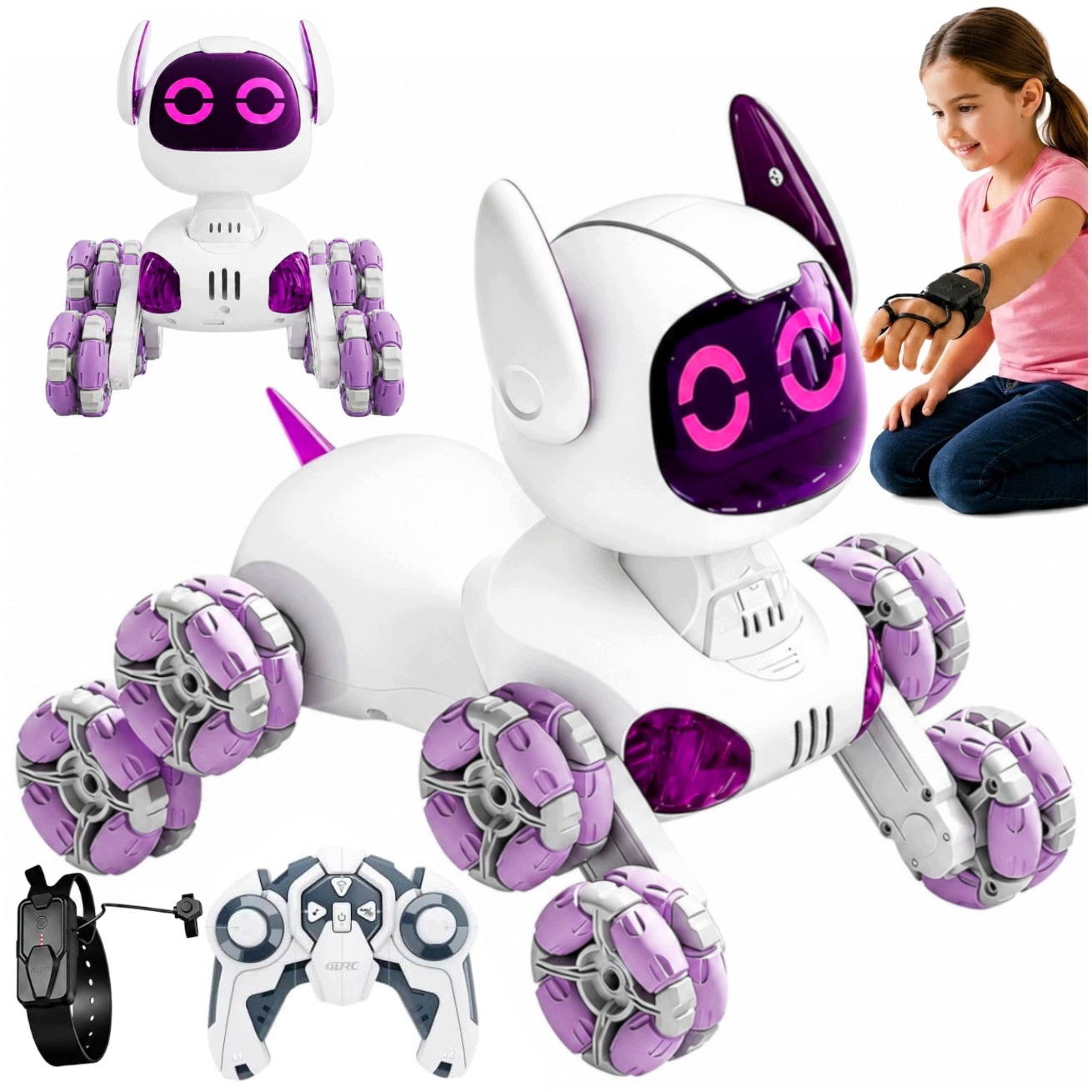 Interaktywny Robot Pies Zdalnie Sterowany Gesty Pilot Led 360 Akrobacje