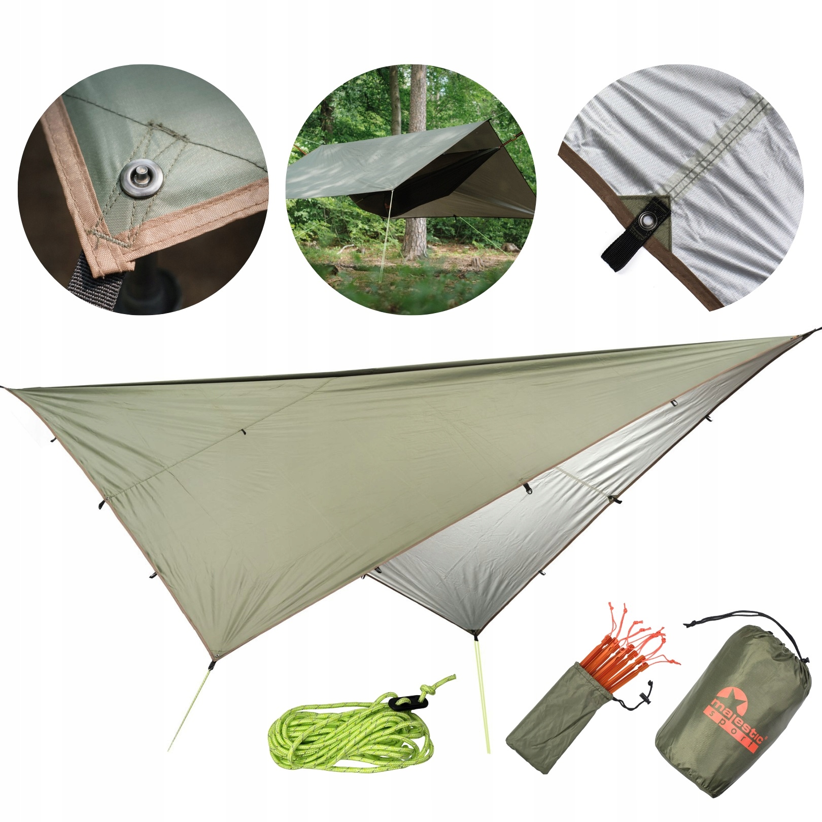 Tarp turystyczny płachta biwak Majestic Sport 3x3m