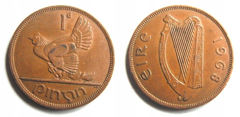 57. IRLANDIA, 1 PENS 1968, śr. 30,9mm