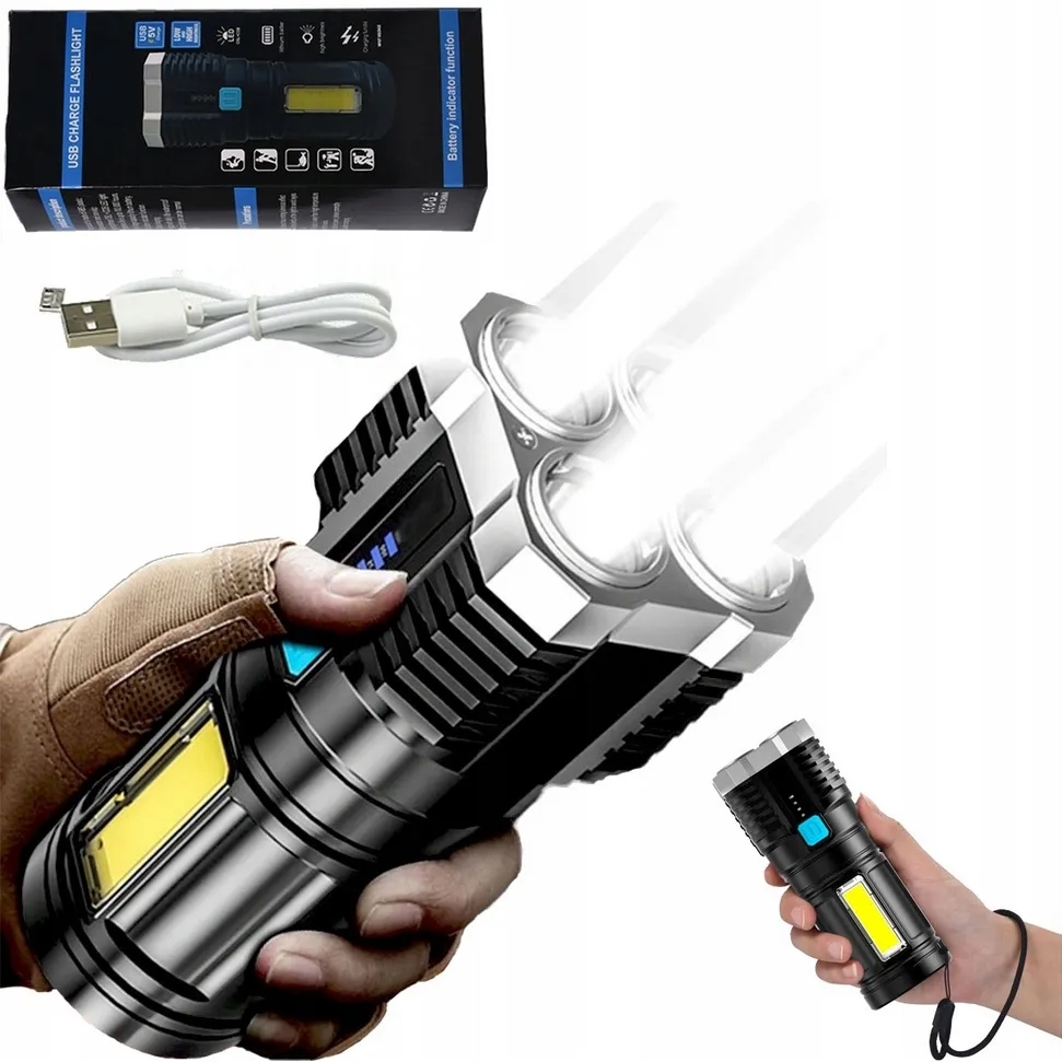 TAKTYCZNA LATARKA WOJSKOWA WIELOFUNKCYJNA AKUMULATOROWA USB 5 LED