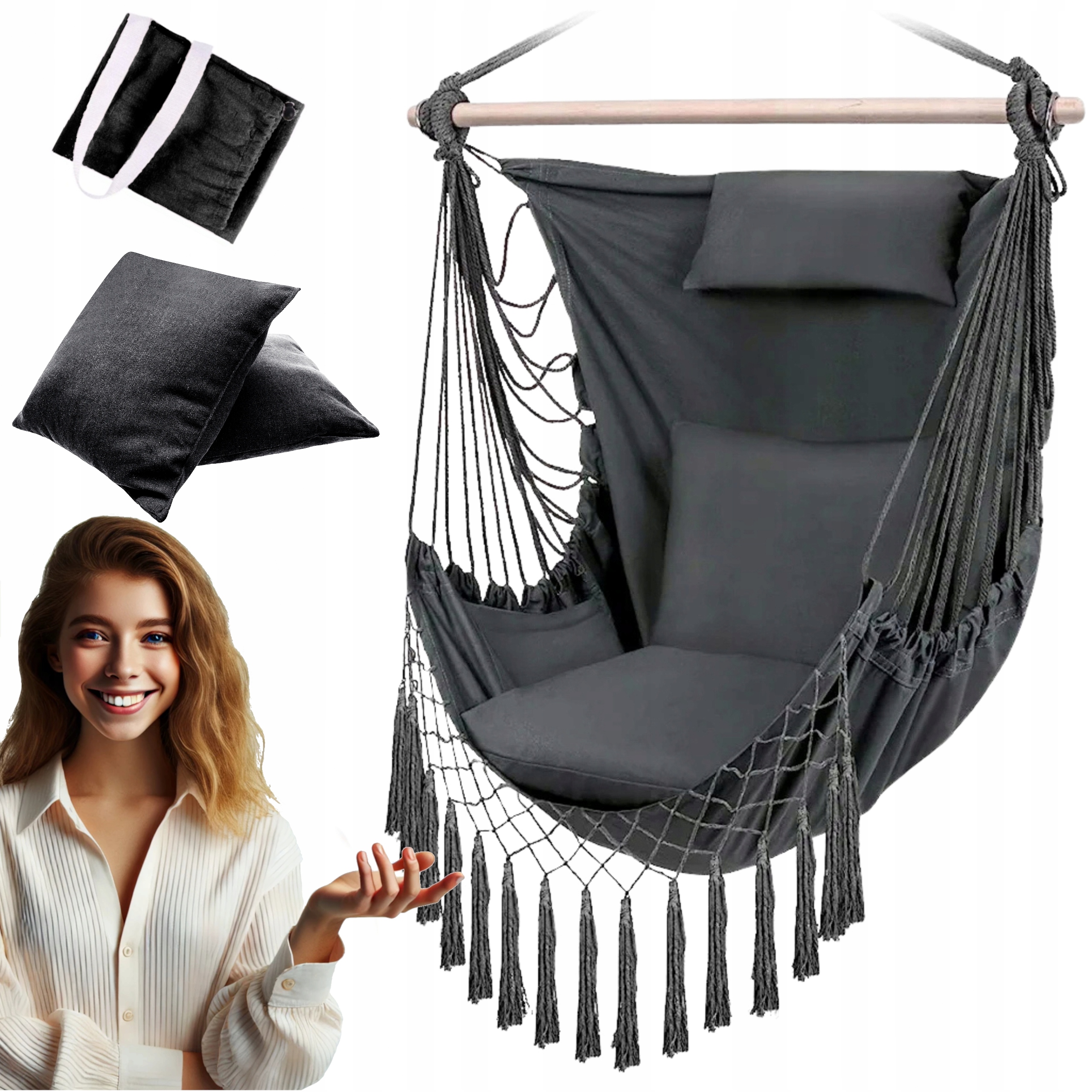 Hamak Huśtawka Krzesło Brazylijskie Fotel Wiszący XXL Ogrodowy Bujany 150KG