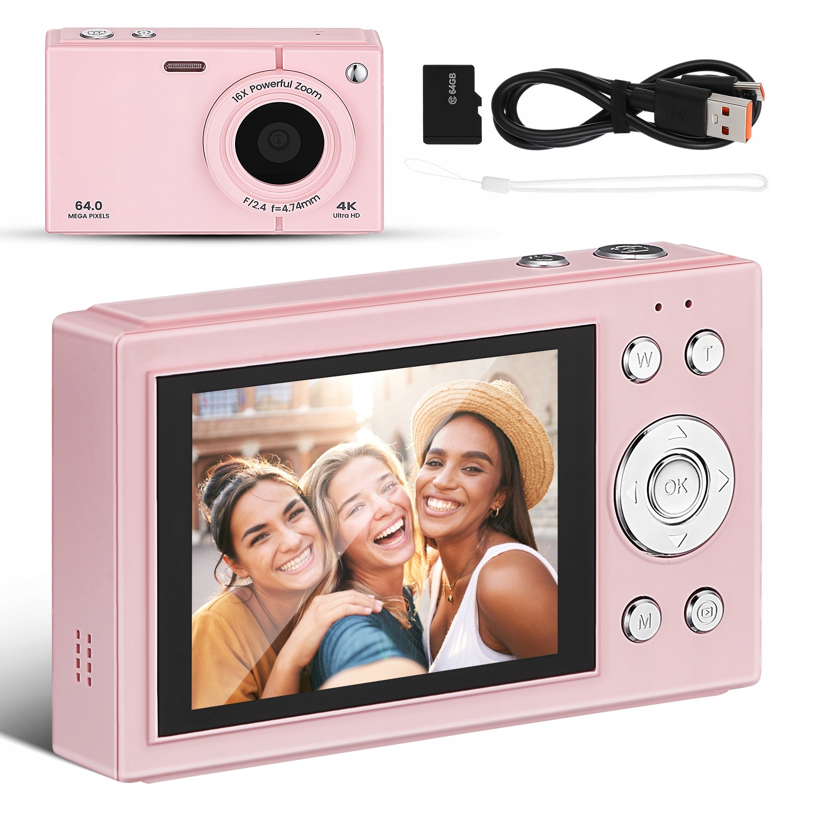 48MP 4K digitální fotoaparát s automatickým ostřením, 18x zoomem, 2.8" Ips displejem 64GB karta