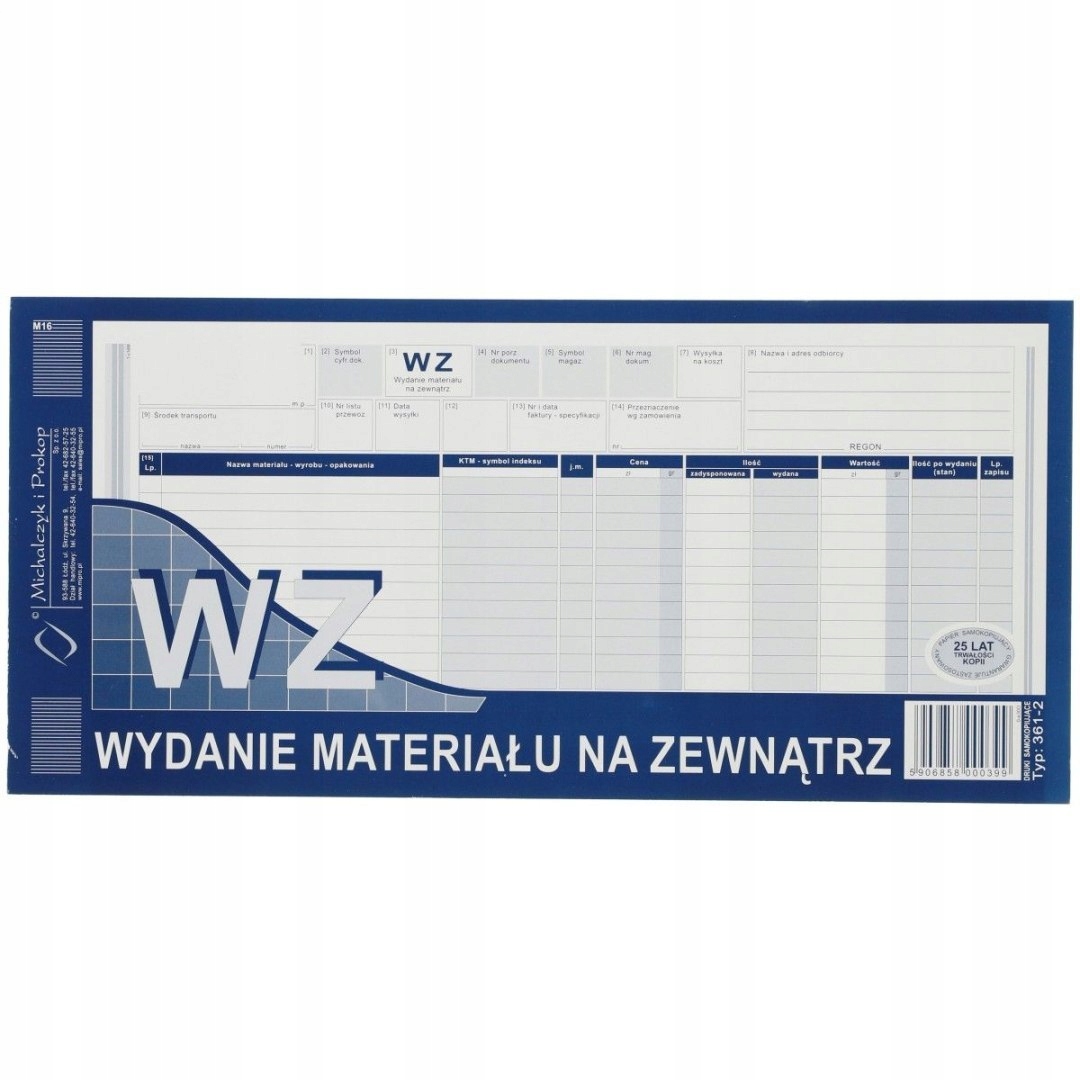 Wydanie materiału na zewnątrz.1/3 A3 361-2 5906858000399