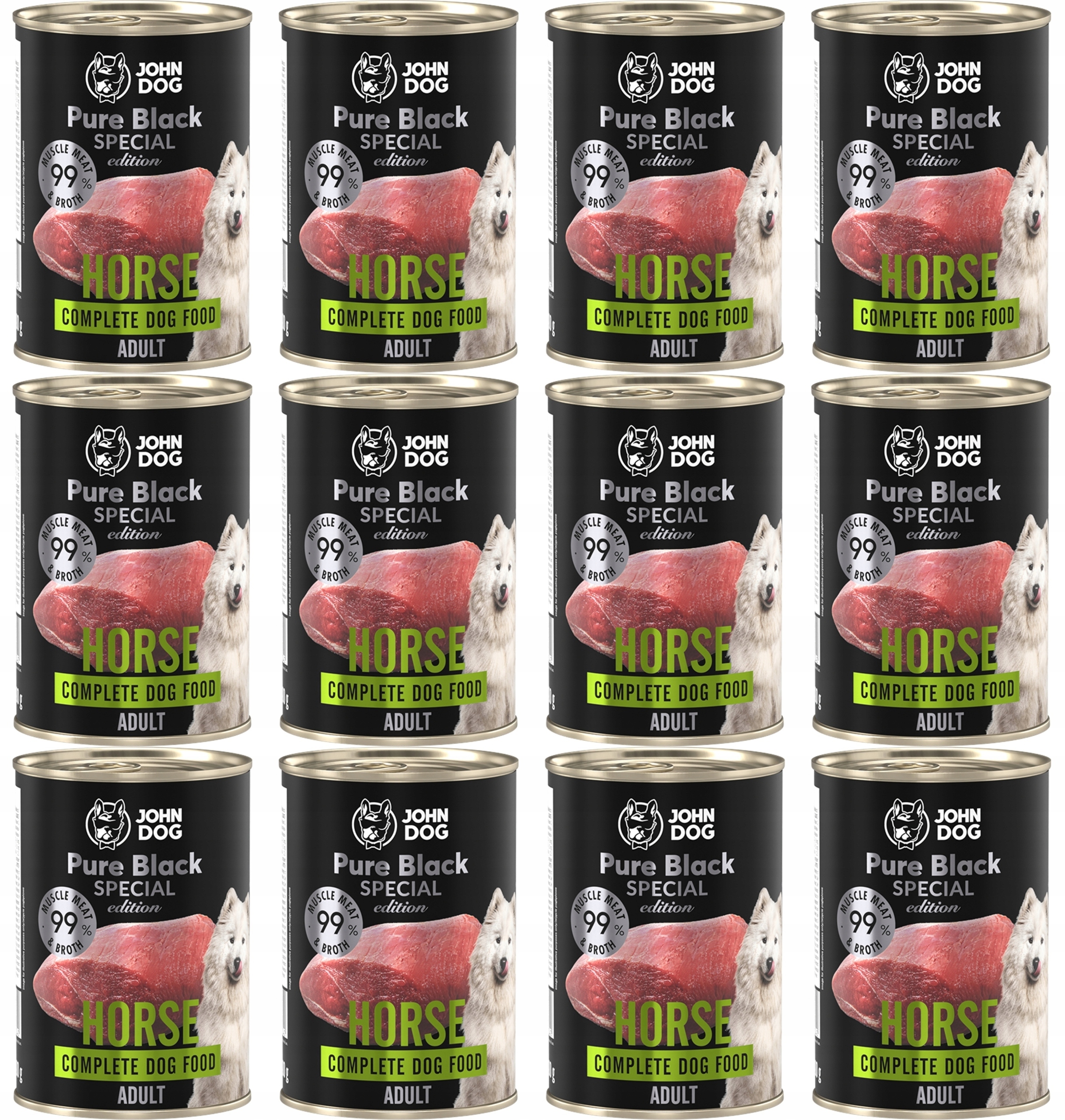 Levně John Dog Pure Black Speciální Edice Koňské maso 12 x 400 g