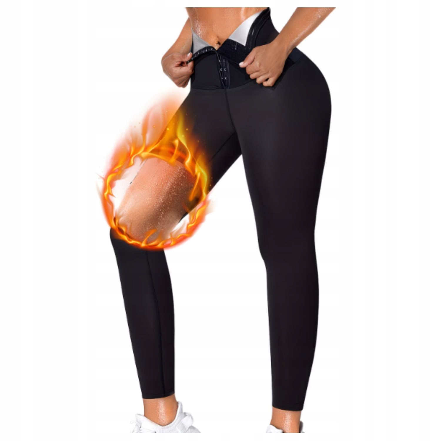 Legginsy Długie Modelujące Spodnie Odchudzające Sauna Termiczne Czarne XXL