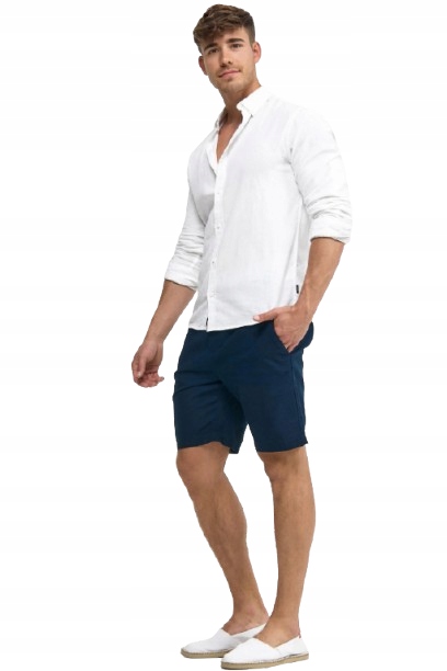 Indicode Tmavě Modré Lenové A Bavlna Kraťasy S Páskem Před Kolenem, Velikost M