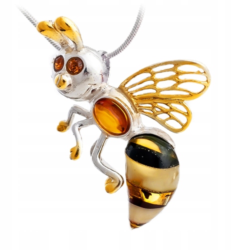 Zlatý Přívěsek včela z Jantaru Stříbra řetízek dárek pro Ženu Žen