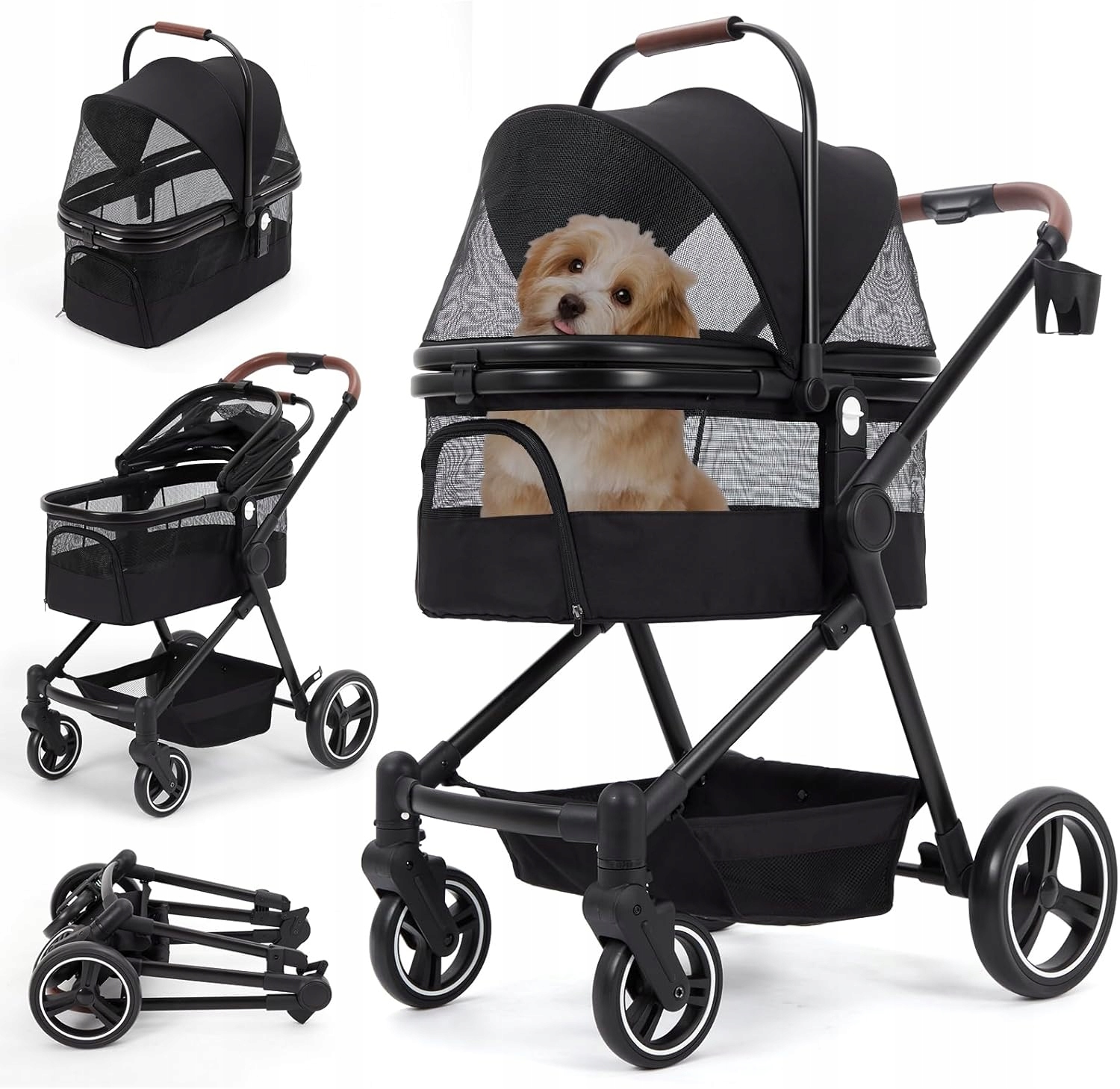 Levně Skládací kočárek 3v1 pro malé psy a kočky do 15 kg