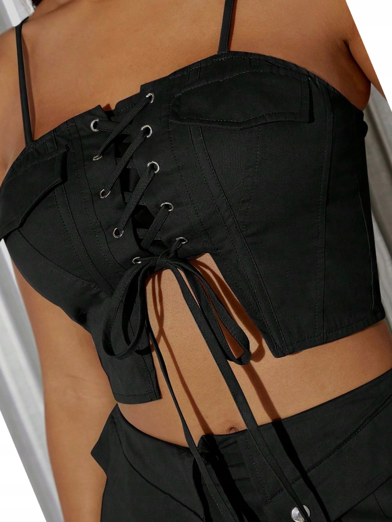 Dámský komplet Kapsáče Denní bavlněný top Černý Crop L 40