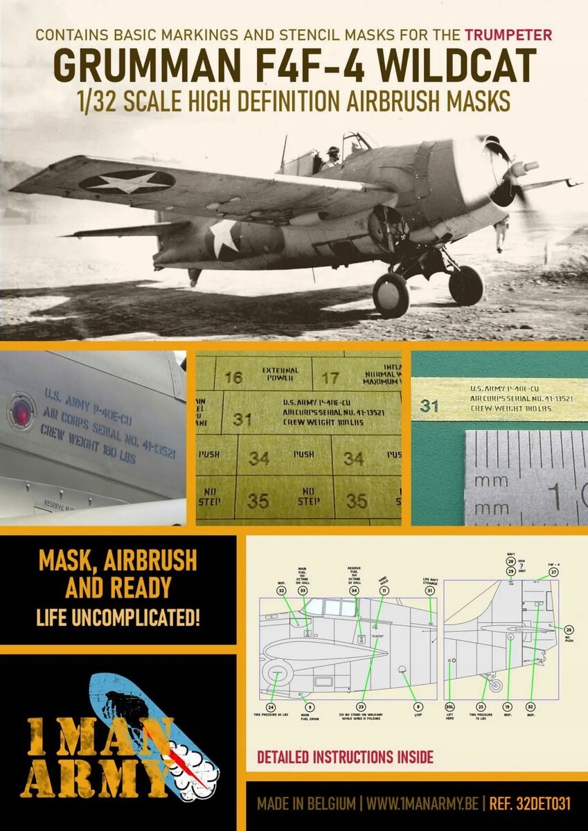 Grumman F4F-4 Wildcat 1:32 1 mužské armádní masky 32DET031