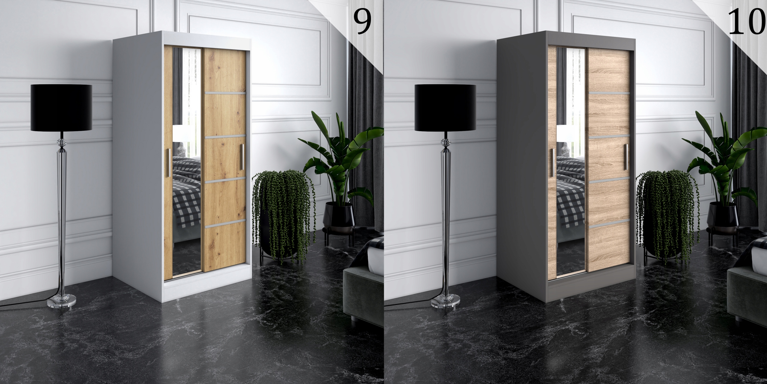 Szafa przesuwna 90 cm 2 wnętrza ARTISAN + ANTRACYT Szerokość mebla 90 cm