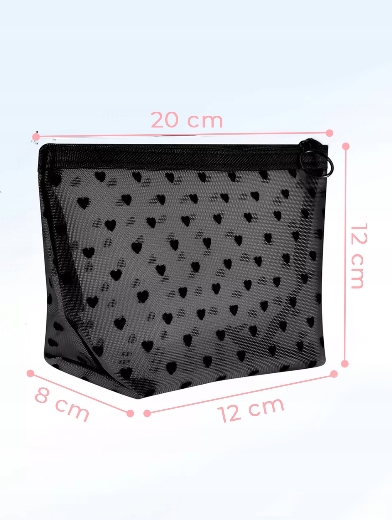 KOSMETYCZKA KUFEREK W SERDUSZKA NA ZAMEK SIATECZKOWA CZARNA MINI TRAPEZ Materiał dominujący poliester