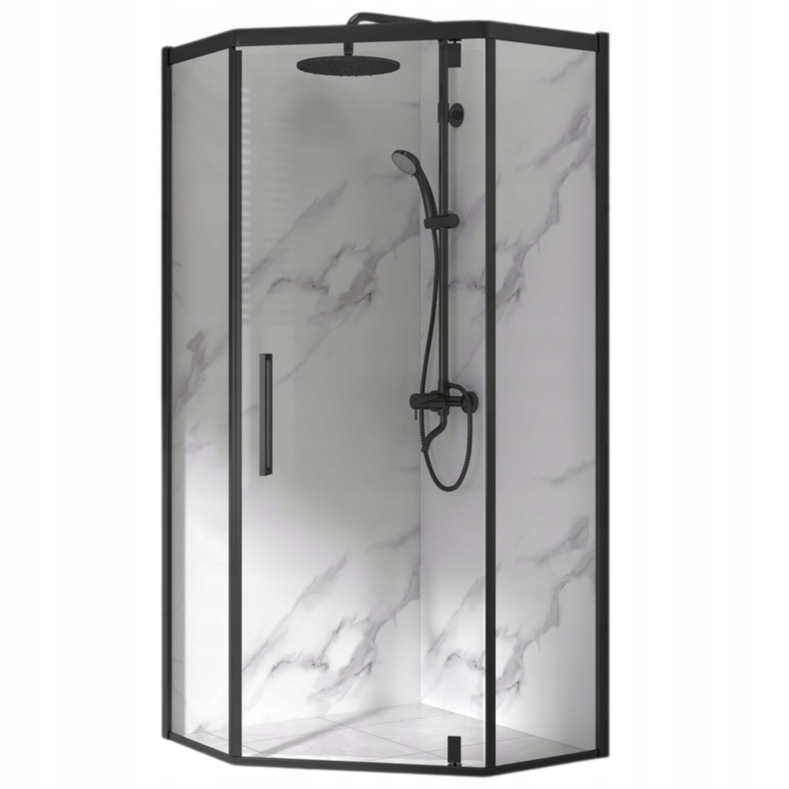 Kabina Prysznicowa Pięciokątna Czarna Loft 80 x 80 + Brodzik 14 cm + Syfon