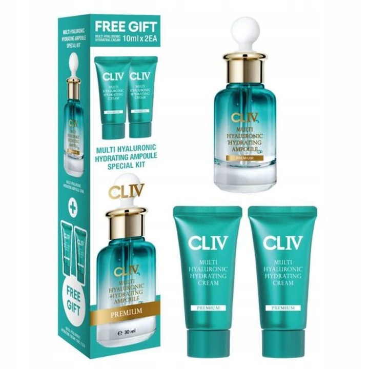 CLIV Hyaluronic Zestaw Nawilżająca Ampułka Do Twarzy 30 ml Kremy 2x10ml