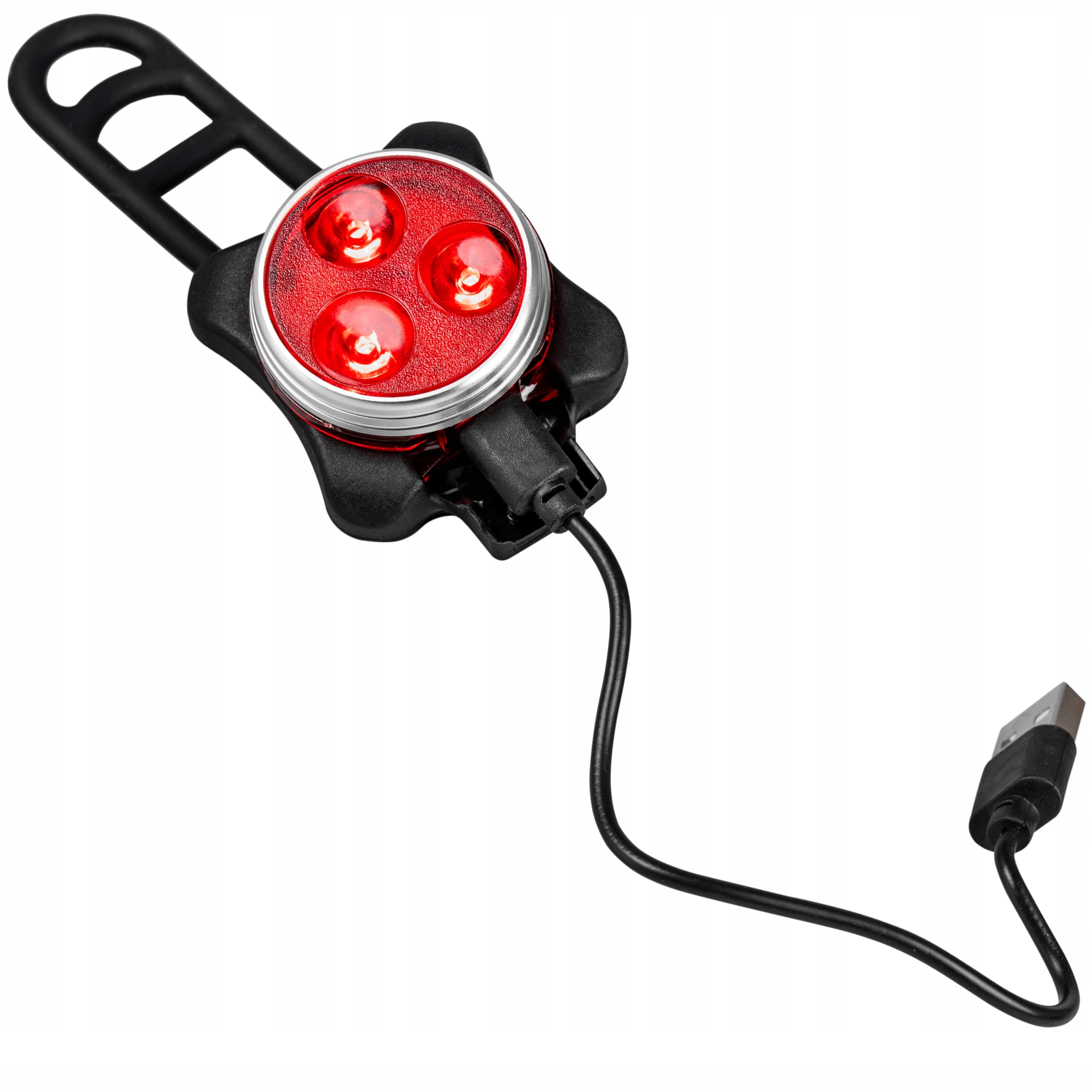 LAMPKA ROWEROWA PRZEDNIA AKUMULATOROWA 5xLED + OŚWIETLENIE TYLNE USB VAYOX Waga 197 g