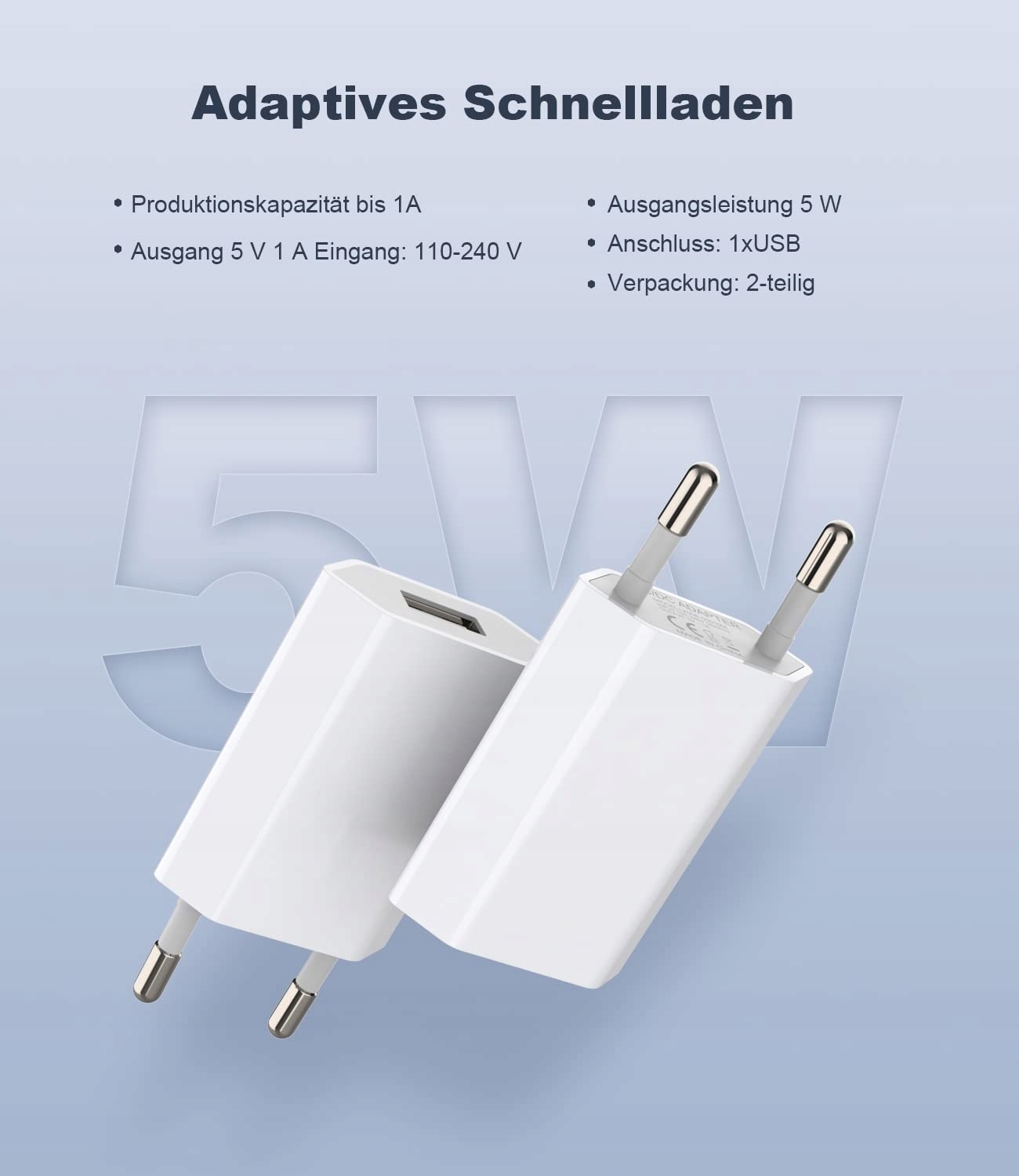 UNIVERSAL ŁADOWARKA USB 2 SZTUKI ADAPTER 5V 1A DO SMARTFONÓW IPHONE — miniatura 3