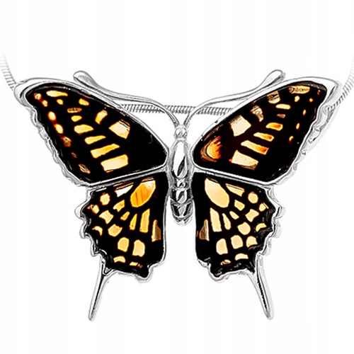 Stříbrný Přívěsek Motýlek ze stříbra 925, přívěsek s gravírovaným Jantarem