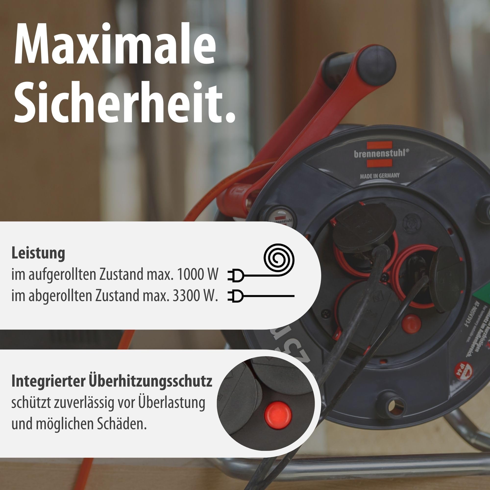 BRENNENSTUHL Garant V2 Kabeltrommel 25m IP44 3 Gniazda Ochrona Przegrzaniem — miniatura 5