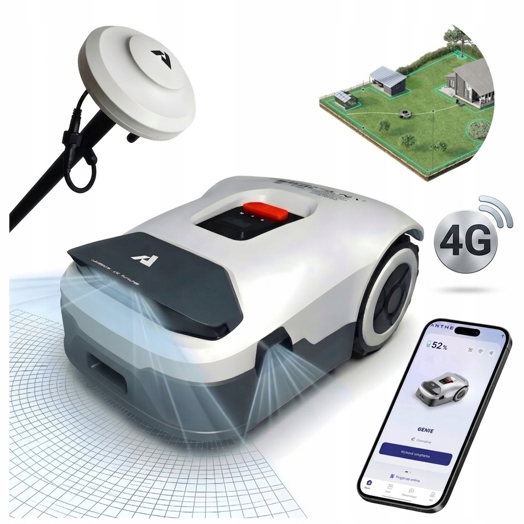 Anthbot Robot Koszący Gps Ai 4 Kamery Rtk 900m2 Bez Kabla 2,5Ah Genie 600E