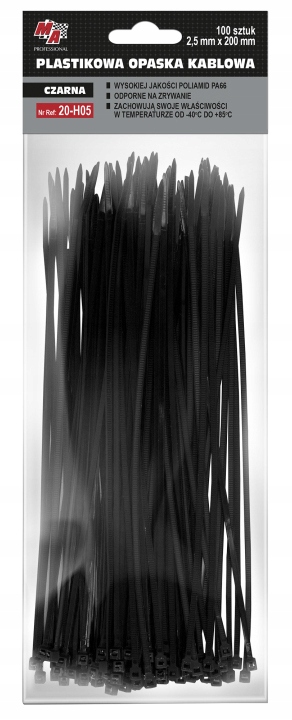 MA PROFESSIONAL - OPASKI ZACISKOWE PLASTIKOWE - CZARNE 2,5MM X 200 100SZT