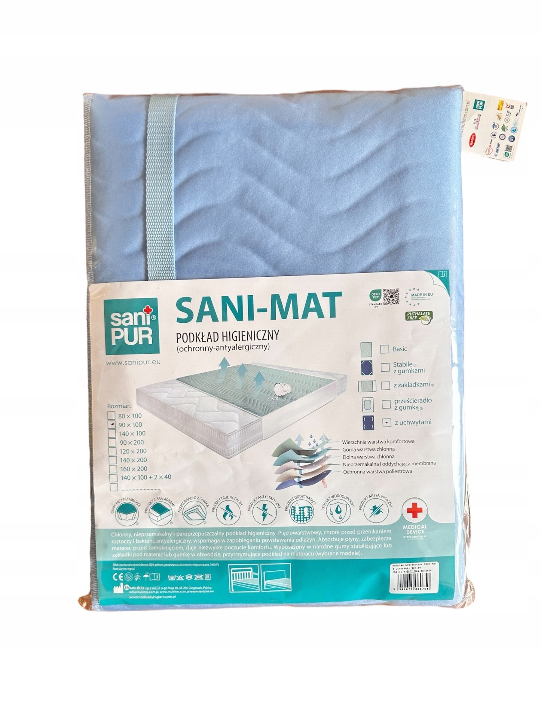 Sanipur Chłonny podkład higieniczny Sani-mat, z uchwytami roz. 90X100 cm