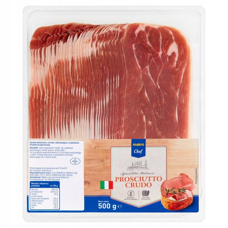Metro Chef Prosciutto Crudo plátky 500 g Italská šunka v plátcích