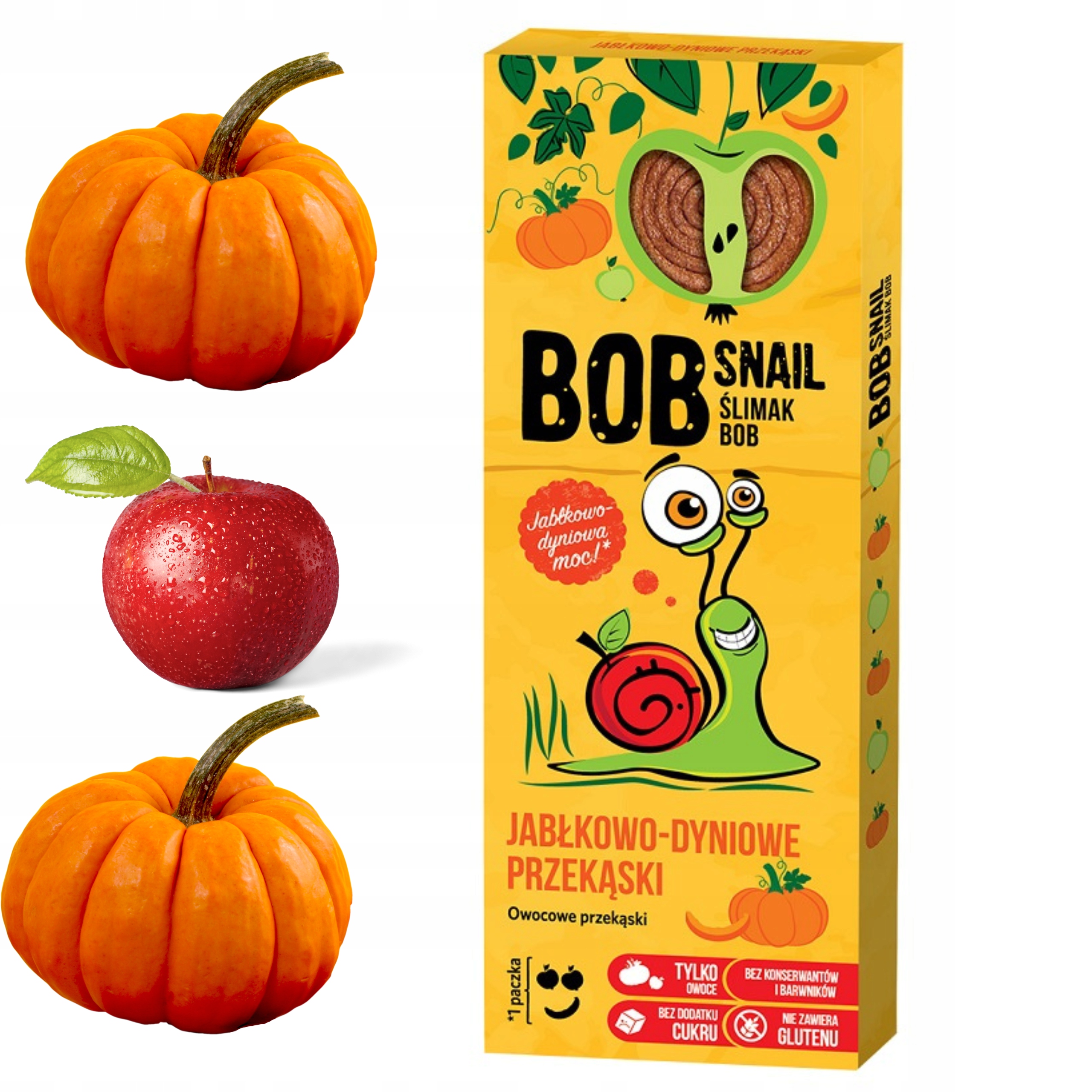 BOB SNAIL 24x 30g Zdrowa Przekąska ślimak Jabłko Dynia bezglutenowe słodycz Kod producenta 4820162520255