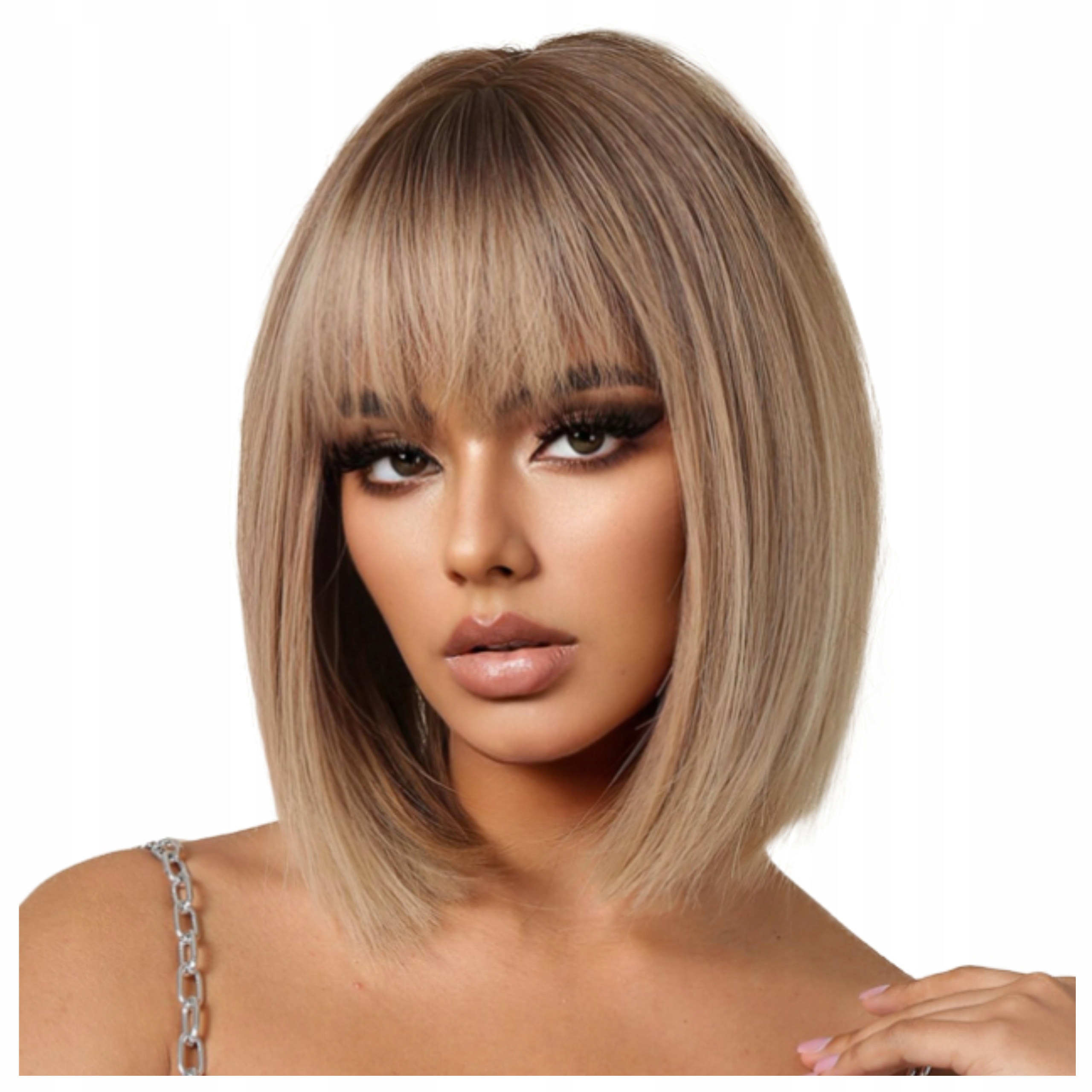 Peruka damska Bob brąz Blond krótka Peruki z grzywką włosy Jak Naturalna
