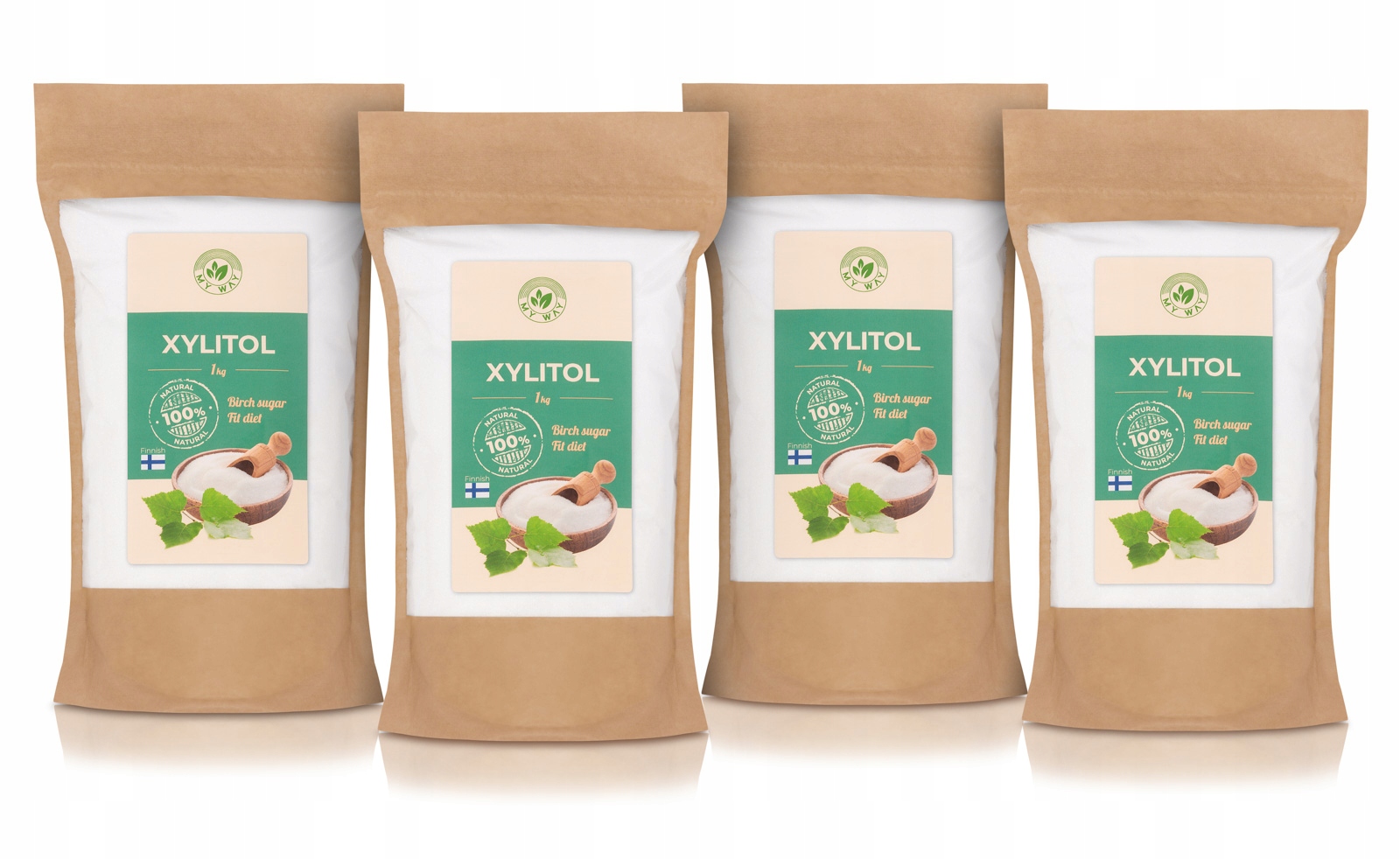 Ksylitol Fiński, Cukier Brzozowy 1kg Czysty Naturalny Słodzik Zestaw 4 szt