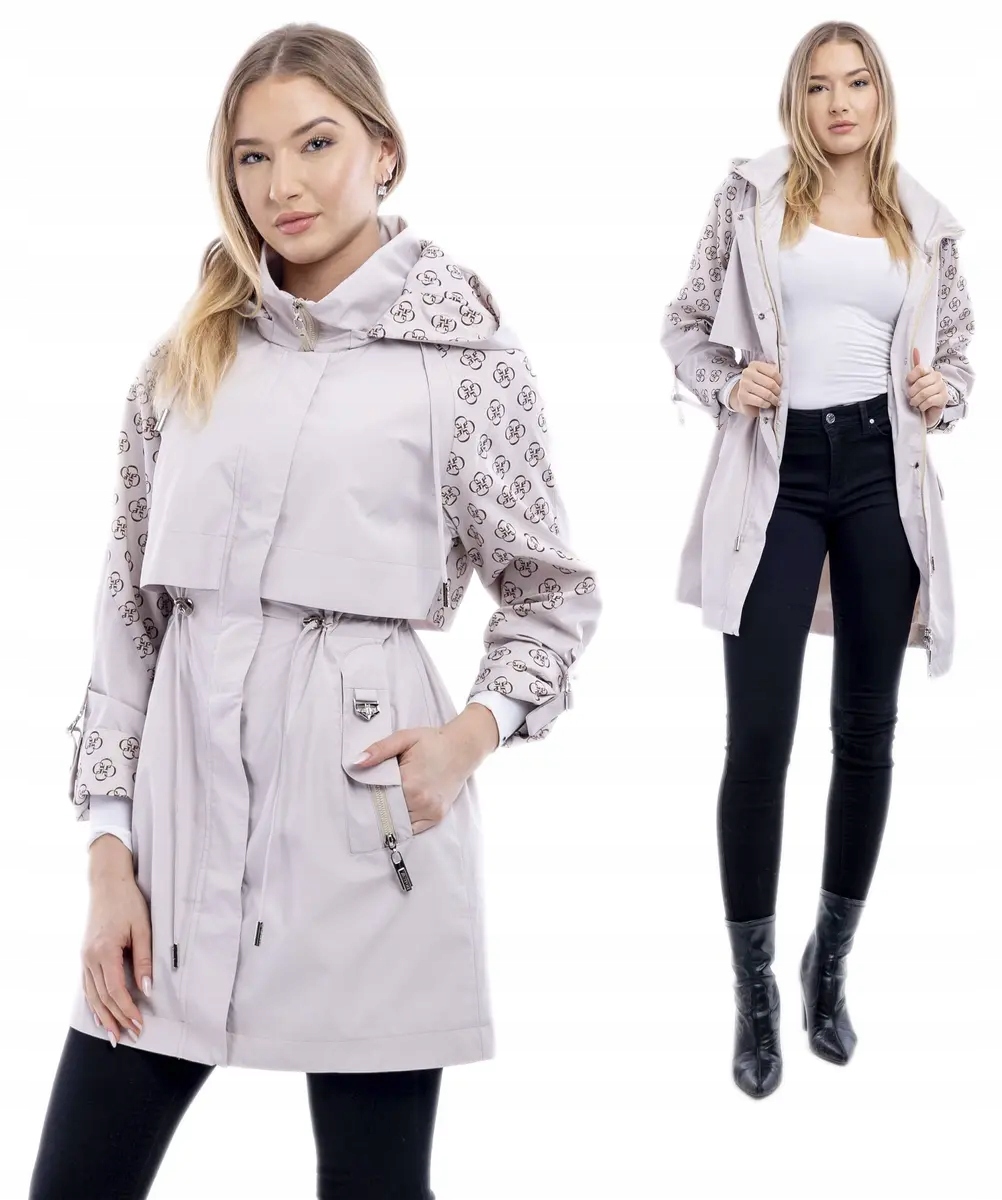 Kurtka Przejściowa z Kapturem Vaston Jasno-beżowa Stylowa