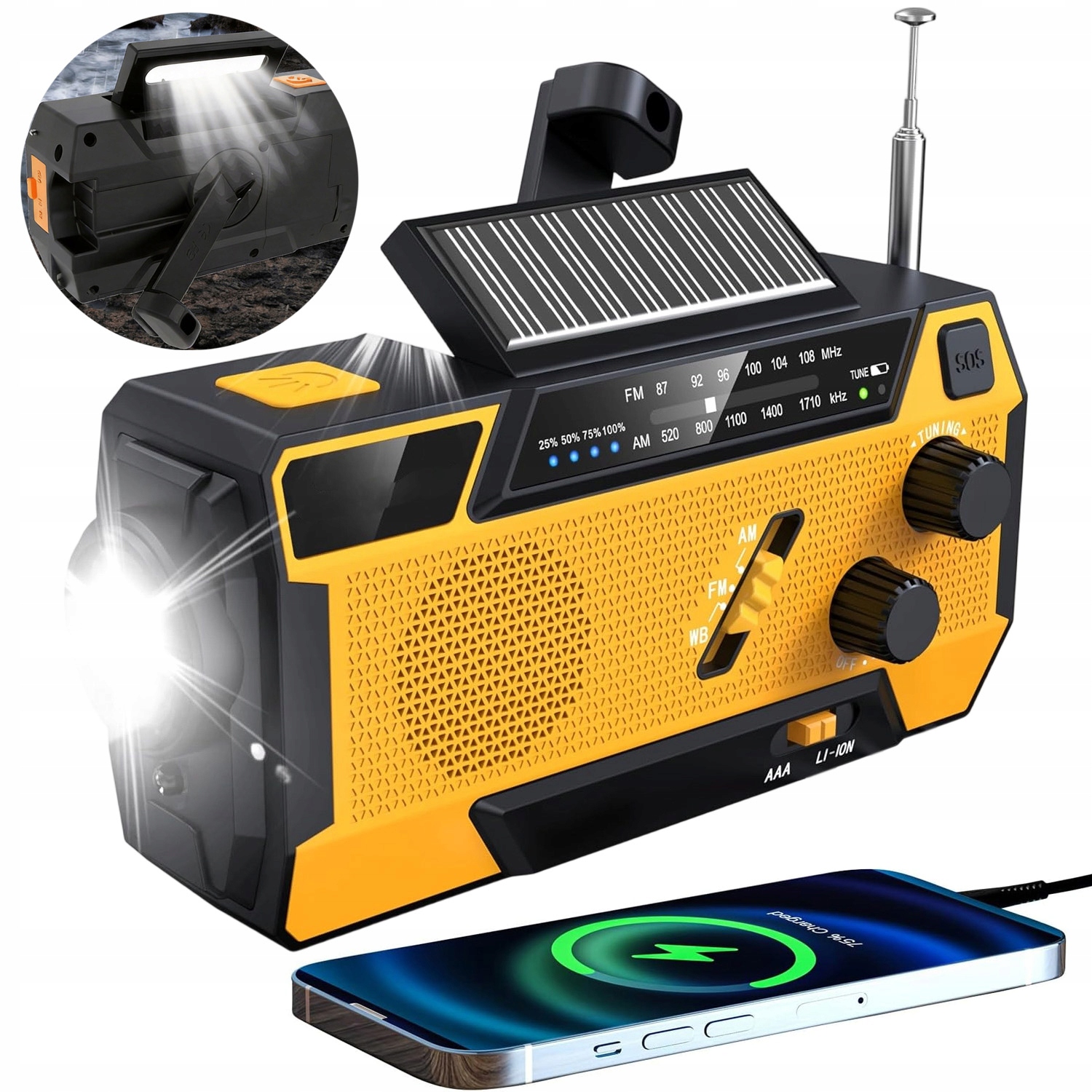 Přenosné Solární Rádio Na Kliku Dynamo Svítilna Powerbanka Rádio Am/fm