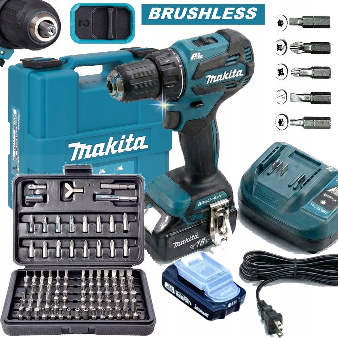 Makita Wiertarko Wkrętarka Udarowa Bezszczotkowa 18v 2xaku Zestaw Torx Bity